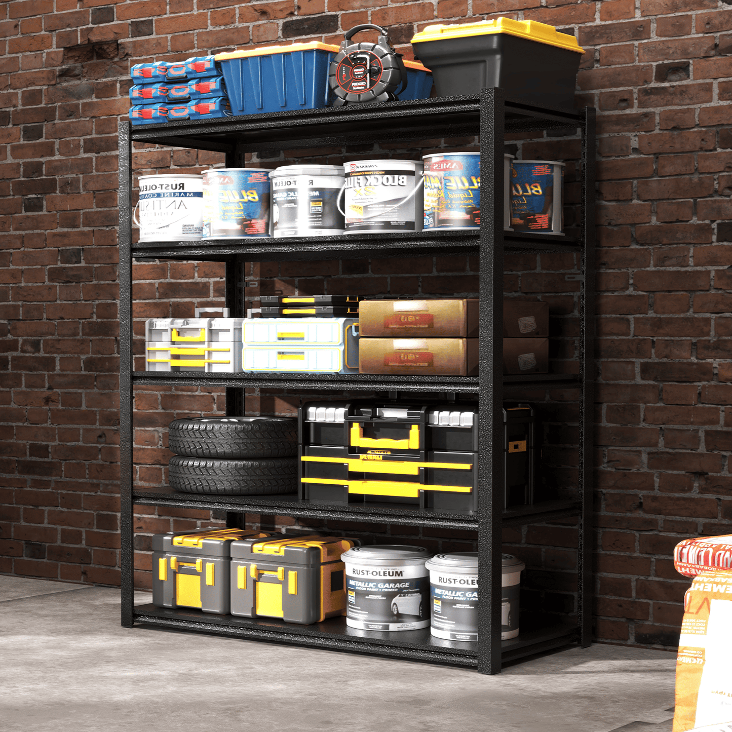 Heavy Duty 78"H 5-Tier Adjustable Metal Shelving Unit - 2000LBS Capacity Storage Rack for Garage, Kitchen, and More, Black Doba