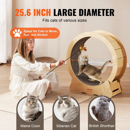 VEVOR Large Cat Fitness Wheel - 29.5" Indoor Treadmill for Active Cats with Detachable Carpet and Teaser Toy, Ideal for Exercise and Training