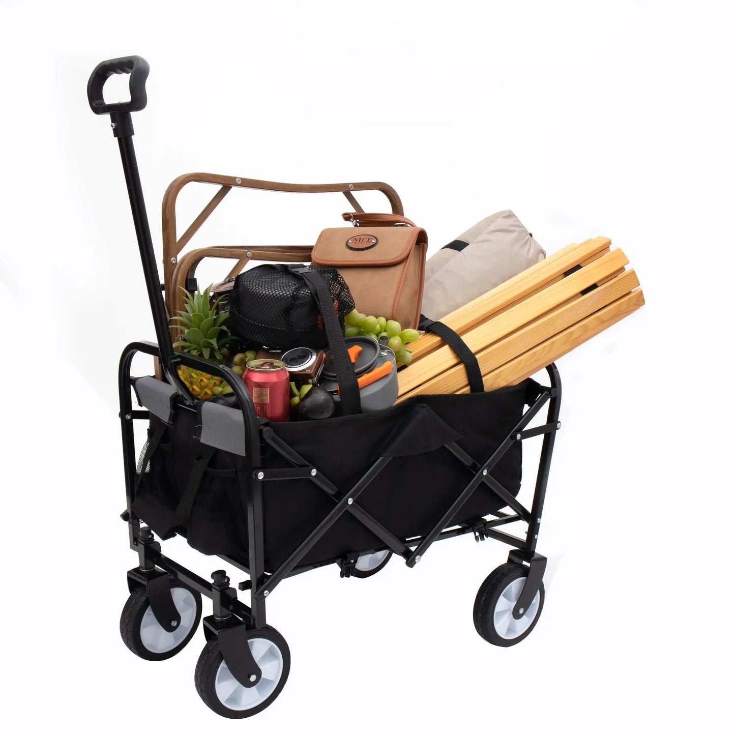 Versatile All-Terrain Collapsible Wagon Cart with Secure Strapping System - Lightweight Companion for Beach, Grocery, and Camping - Holds Up to 225lbs Doba