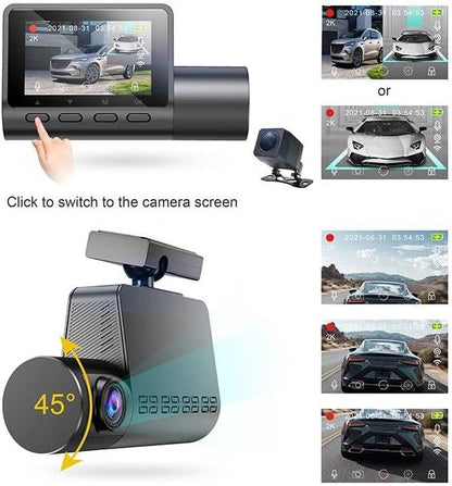 2-Channel 2K QHD +1080p Dash Cam with GPS, 140° Wide Angle, Super Night Vision, and 24-Hour Parking Monitoring Doba