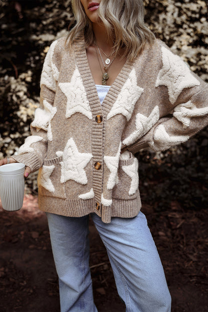 Sherpa Star Cozy Knit Cardigan Threaded Pear